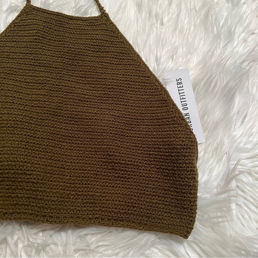 Urban Outfitters Women's Size Medium Backless Crochet Halter Top Olive Green Tie - Picture 5 of 9